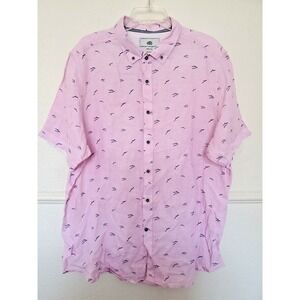 Report Collection Shirt Heritage 100% Linen Pink Button Down Size XXL Birds All